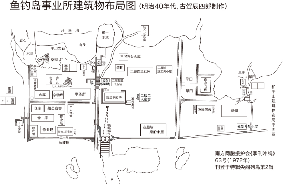 鱼钓岛事业所建筑物布局图