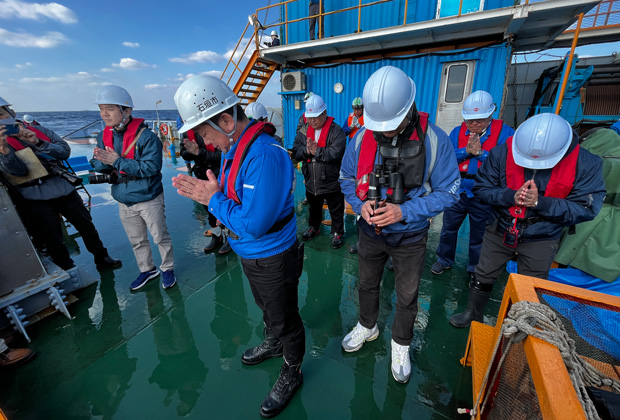 Scenes from a memorial service at sea 