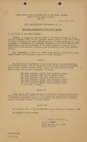 USCAR Proclamation No. 27 (Geographical limit of the Ryukyu Islands)